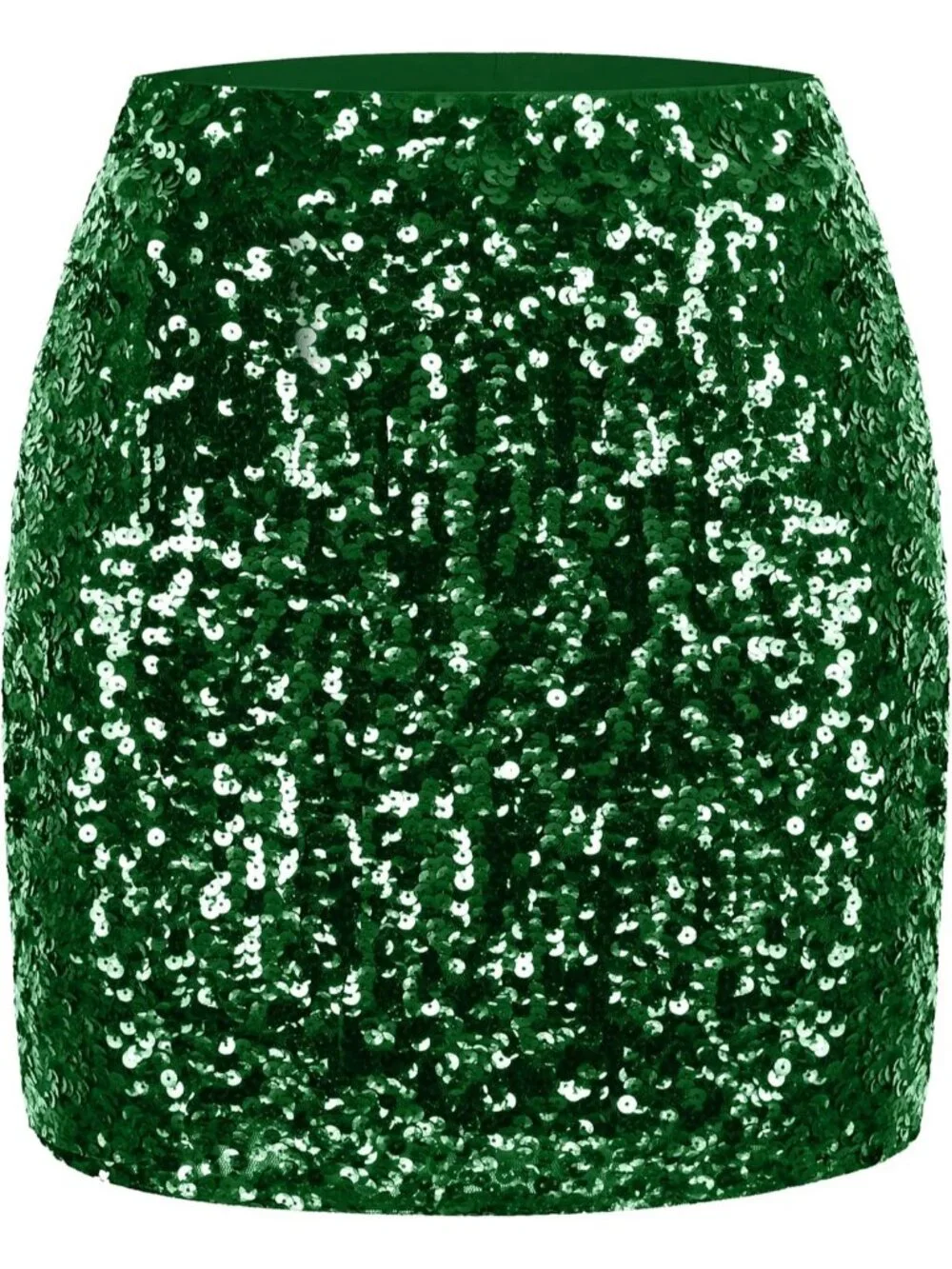 Women's Sequin Sparkle High Waist Bodycon Stretchy Dark Green Mini Skirt